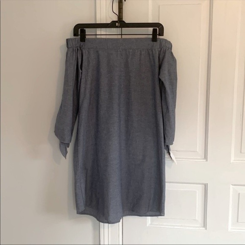NWT The Impeccable Pig Chambray Off The Shoulder Mini Dress Small Light Blue Tie